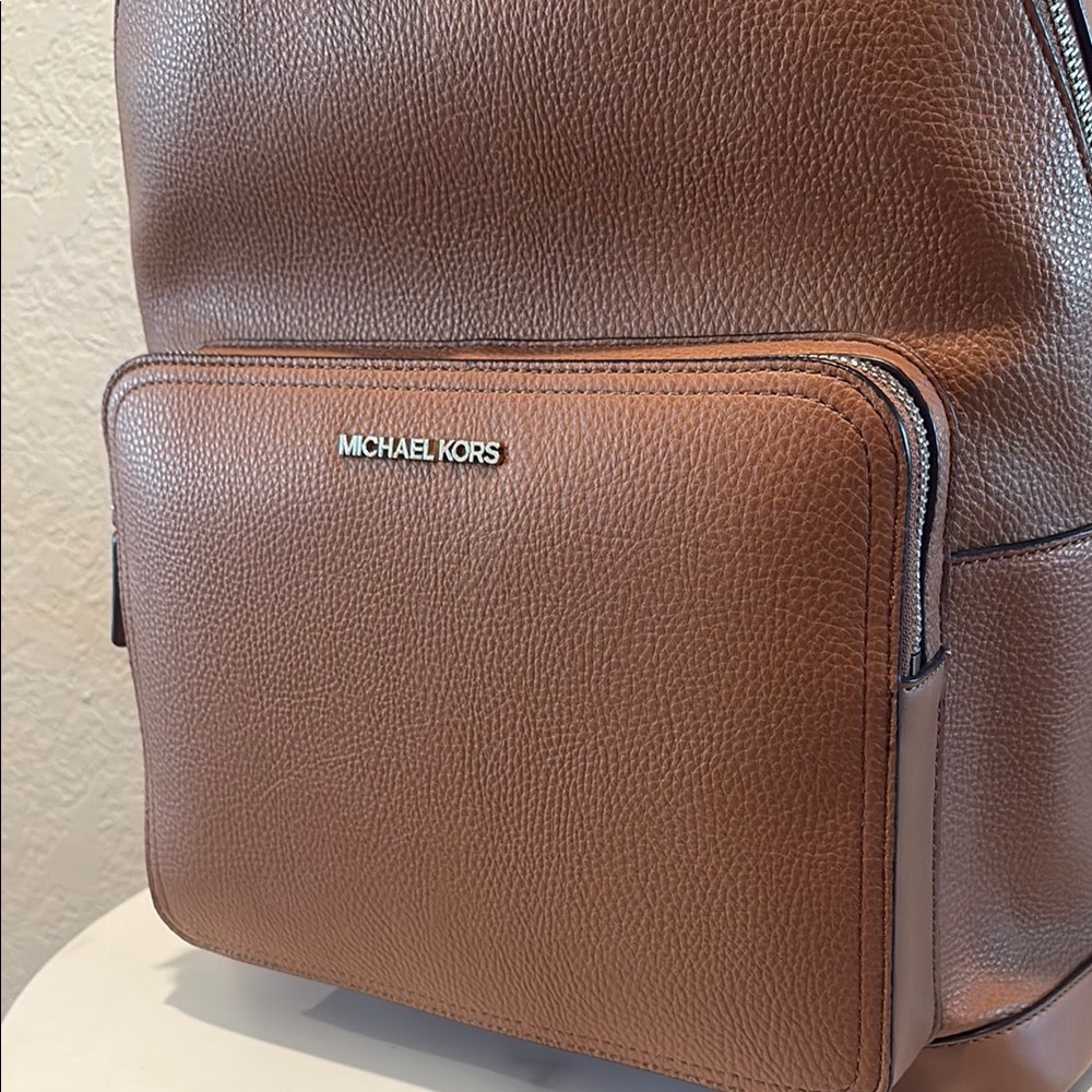 NWT Michael Kors Brown Leather Backpack Minimalist Design - Picture 2 of 8